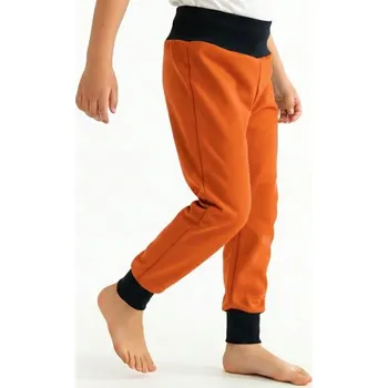 Chlapecké kalhoty Dětské softshellové kalhoty s fleecem, oranžové s černým nápletem (Pohodlné, nepromokavé a prodyšné kalhoty pro aktivní děti)