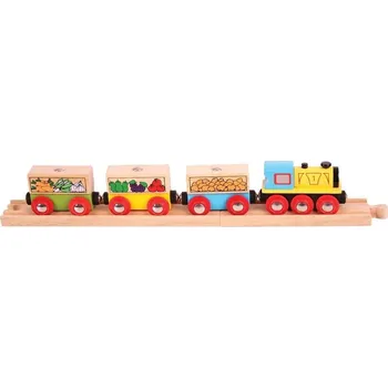 Vláček a vláčkodráha Bigjigs Rail Nákladní vlak se zeleninou + 3 koleje