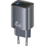 Síťová nabíječka USAMS CC290 T66 45W GaN 1xUSB-A 1xUSB-C tmavě šedá