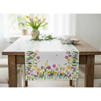 ubrus Vzorovaný ubrus - běhoun na stůl SPRING TULIPS 60x120 cm Mybesthome