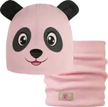 Dětská bavlněná čepice s nákrčníkem Zoo - zvířátka - vzor 02 - světle růžová - panda 46 - 48