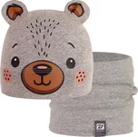 Dětská bavlněná čepice s nákrčníkem Zoo - zvířátka - vzor 05 - šedá - medvídek 46 - 48