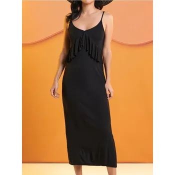 Dámské šaty Sinsay - Midi šaty na ramínkách s volány a viskózou - černá - ZB976-99X - ZB976-99X-XXS-1