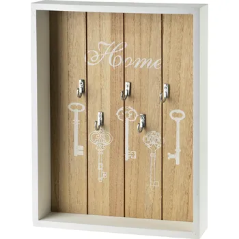 Skříňka na klíč Dřevěná skříňka na klíče STACY Key 22x5x28,5 cm bílá/hnědá