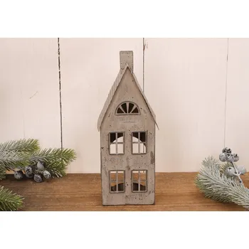 Svícen Kovový dekorativní domeček vánoční svícen na čajovou svíčku - krémový 23 cm