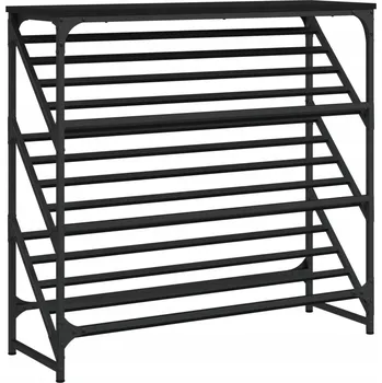 Botník se 3 policemi, na bázi dřeva, ocel , černá, 90x30x85 cm