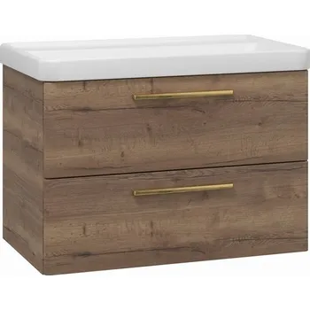 Koupelnový nábytek EBS Urban Skříňka s umyvadlem 81cm, dub Halifax/madlo zlatá kartáčovaná