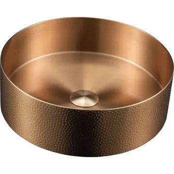 Umyvadlo Sapho AURUM nerezové umyvadlo na desku, průměr 38 cm, včetně výpusti, tepané, měď mat