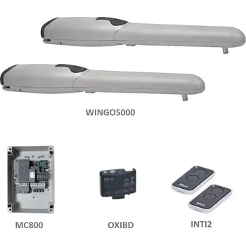 Pohon brány WINGOKit5000 sada pohonů Nice, křídlo do 3,5 m - sestava s pohony 230V pro křídlovou bránu, šířka křídla max. 3,5 m, řídicí jednotka MC800, přijímač a 2 ks vysílačů