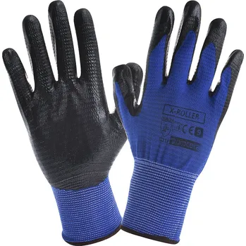 Pracovní rukavice PRAPOR X-ROLLER / Bezešvé máčené rukavice - černá/modrá 10