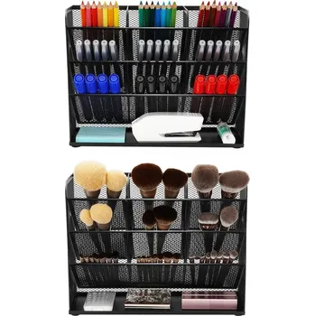 Organizér na psací stůl, elegantní kovový box s 10 přihrádkami