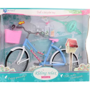 Doplněk pro panenku BoYaLe Jízdní kolo pro panenky 27 cm modré s růžovým košíčkem