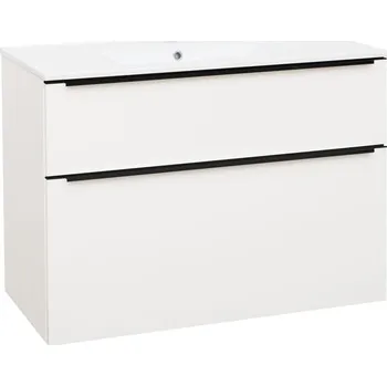 Koupelnový nábytek EBS Nevio B Skříňka s černým úchytem + umyvadlo Slim 101 cm, bílá lesklá