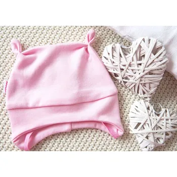 Kojenecká čepice AMÁLKA Elastická zavazovací čepička, růžová Velikost: 56-62