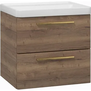 Koupelnový nábytek EBS Urban Skříňka s umyvadlem 61cm, dub Halifax/madlo zlatá kartáčovaná