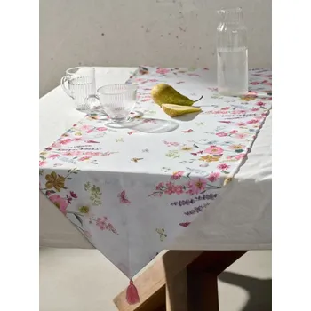 ubrus Sinsay - Běhoun na stůl s květinovým motivem a třásněmi - bílá - 072IO-00X - 072IO-00X-ONE