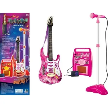 Hudební nástroj pro děti Mamido Elektrická kytara s mikrofonem a zesilovačem růžová