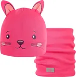 Dětská bavlněná čepice s nákrčníkem Zoo - zvířátka - vzor 08 - růžová neon - kočička 48 - 50
