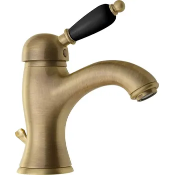 Vodovodní baterie Sapho KIRKÉ BLACK stojánková umyvadlová baterie s výpustí, černá páčka, bronz