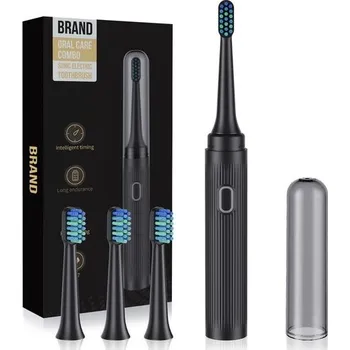 Péče o chrup Sonický elektrický zubní kartáček se sadou 4 hlavic a cestovním pouzdrem, 5 režimů, 30 000 vibrací/min, černý