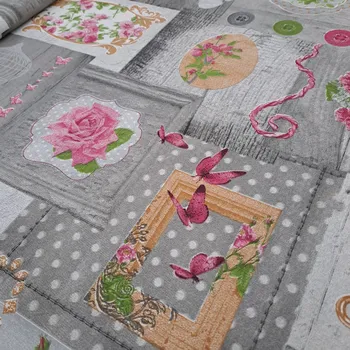 Pro útulný domov dekorační látka RŮŽE A MOTÝLCI NA ŠEDÉ