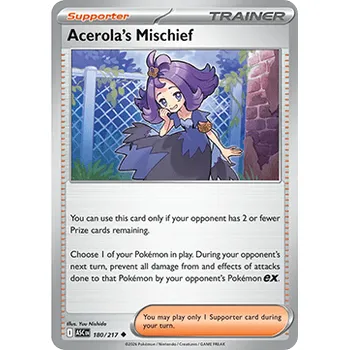 Sběratelská karetní hra Pokémon ASC 180/217 Acerola's Mischief - Ascended Heroes Stav: Near Mint, Verze: NORMAL