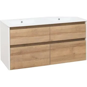 Umyvadlo EBS Duomo Skříňka a keramické umyvadlo Slim 121 cm, bílá lesklá/dub Riviera