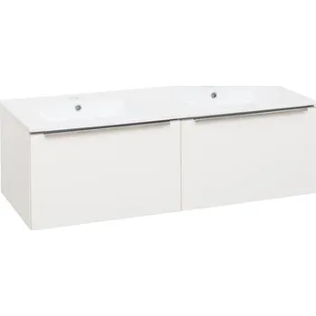 Umyvadlo EBS Nevio Skříňka a keramické umyvadlo Slim 121 cm, 2 zásuvky, bílá lesklá