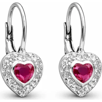 Náušnice Dětské stříbrné náušnice Srdíčka Alma Ag925 růžový zirkon klapka rhodiované Růžový zirkon | bezpečná klapka | dívky 2–6 let