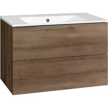Umyvadlo EBS KUBA Skříňka + keramické umyvadlo Slim 81 cm, dub halifax