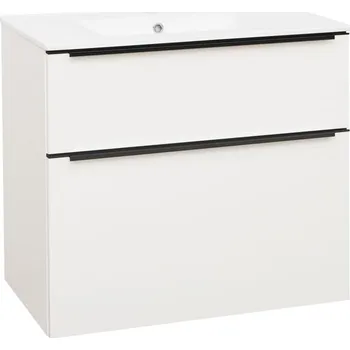 Koupelnový nábytek EBS Nevio B Skříňka s černým úchytem + umyvadlo Slim 81 cm, bílá lesklá