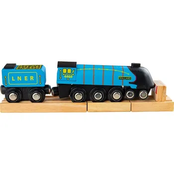 Vláček a vláčkodráha Bigjigs Rail Dřevěná replika lokomotivy Mallard + 3 koleje