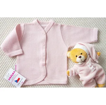 Kojenecké oblečení AMÁLKA Bavlněný propínací kabátek, jemný ažurový vzor, světle pudrový Velikost: 52