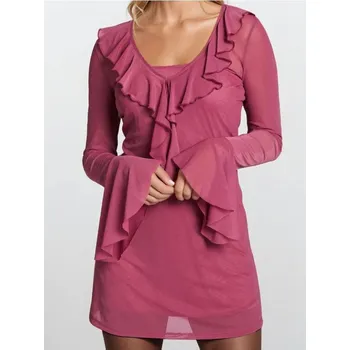 Dámská móda Sinsay - Mini šaty s&nbsp;volány - pastelová růžová - 070IQ-03X - 070IQ-03X-XL