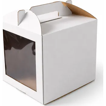 Krabice na pečivo Cake star dortová krabice CINDY pevná bílá dvě okna 25x25x30cm