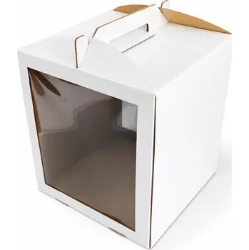 Krabice na pečivo Cake star dortová krabice CINDY pevná bílá dvě okna 33x33x40cm