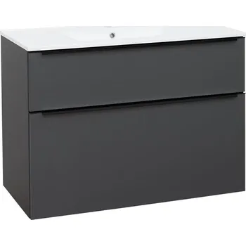 Koupelnový nábytek EBS Nevio B Skříňka s černým úchytem + umyvadlo Slim 101 cm, antracitově šedá