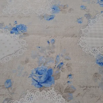 Pro útulný domov dekorační látka RŮŽE MODRÉ S KRAJKOU