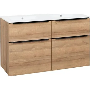 Koupelnový nábytek EBS Nevio B Skříňka s černým úchytem + umyvadlo Slim 121 cm, dub Riviera