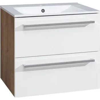 Koupelnový nábytek EBS Pure Skříňka s keramickým umyvadlem slim 61 cm, dub Ribbeck/bílá