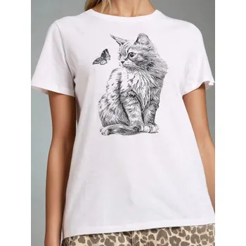 Dámské tričko Sinsay - Bavlněné oversize tričko s potiskem - bílá - 505EU-00X - 505EU-00X-S