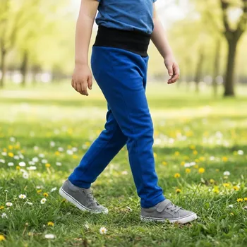 Chlapecké kalhoty Dětské softshellové kalhoty s fleecem, královská modř s černým nápletem (Pohodlné, nepromokavé a prodyšné kalhoty pro aktivní děti)