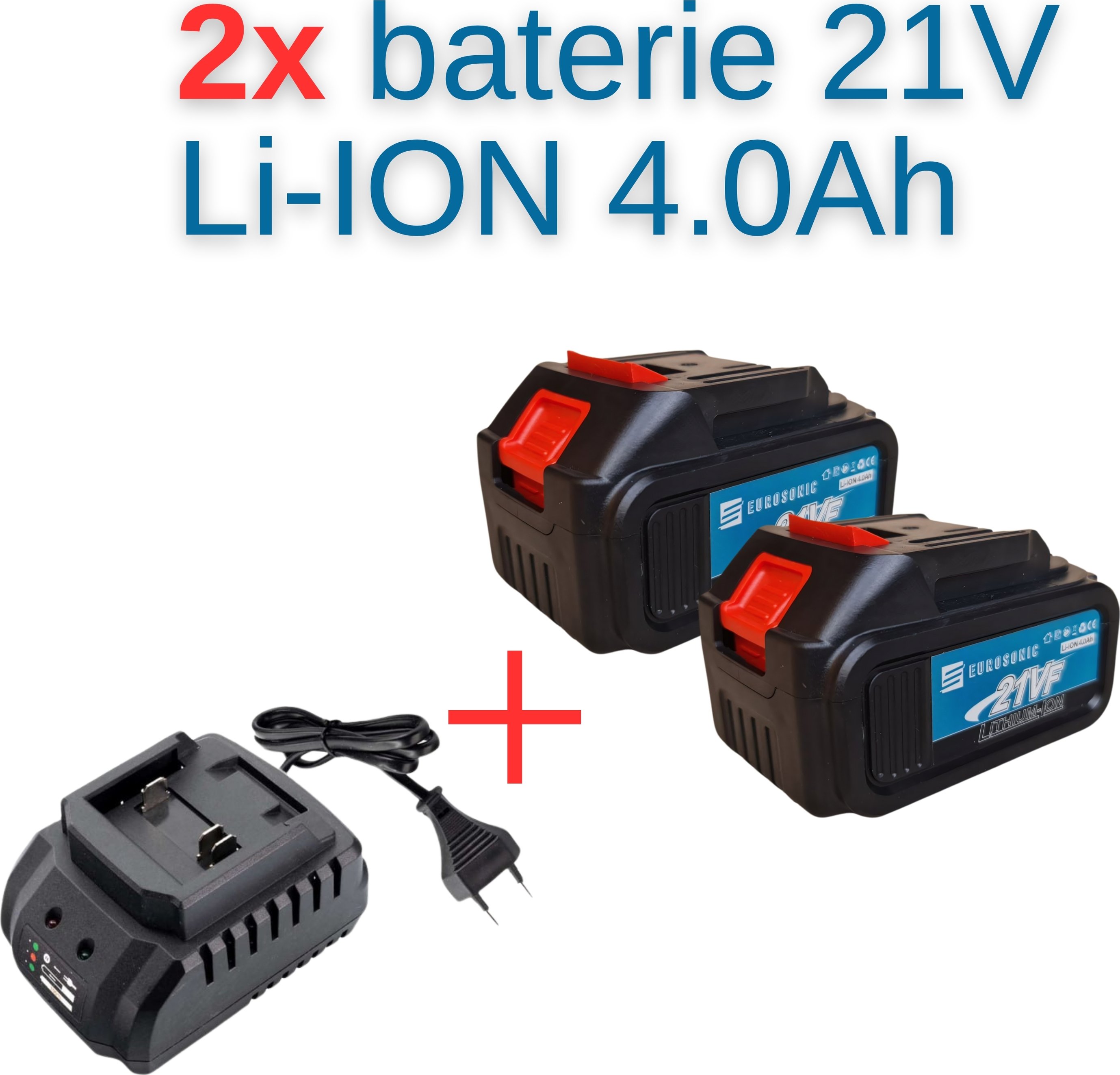 EUROSONIC 2 x Baterie 21V 4000 mAh + Rychlo-Nabíječka akumulátorů pro Aku nářadí