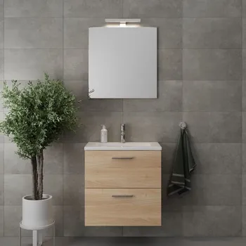 Koupelnový nábytek EBS Tami Skříňka s umyvadlem 60 cm, zrcadlem a osvětlením, dub nagano