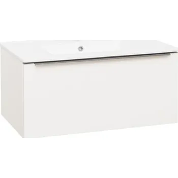 EBS Nevio Skříňka a keramické umyvadlo Slim 81 cm, 1 zásuvka, bílá lesklá