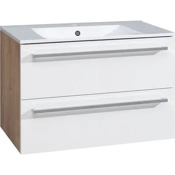 Koupelnový nábytek EBS Pure Skříňka s keramickým umyvadlem slim 81 cm, bílá/dub