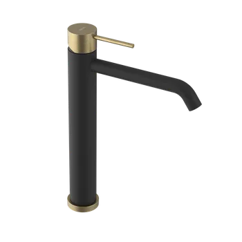 Vodovodní baterie Sapho ULTRASAN stojánková umyvadlová baterie vysoká, prodloužená hubice, černá mat/zlato mat