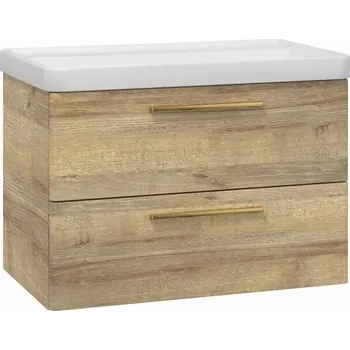 Koupelnový nábytek EBS Urban Skříňka s umyvadlem 81cm, dub Riviera/madlo zlatá kartáčovaná