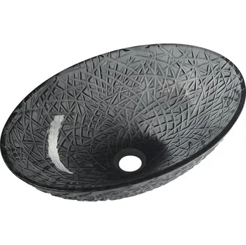 Umyvadlo Sapho PURUS skleněné gravírované umyvadlo na desku, 50x36cm, černá