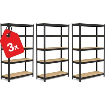 Dílenský regál Výprodej-regálu.cz Regál 1800x900x300 mm lakovaný 5-policový, nosnost 875 kg - černý - 3ks